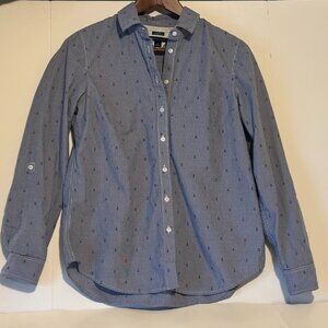 Tommy Hilfiger Shirt Nautical Top Anchor Button Down Blouse Blue Size Small
